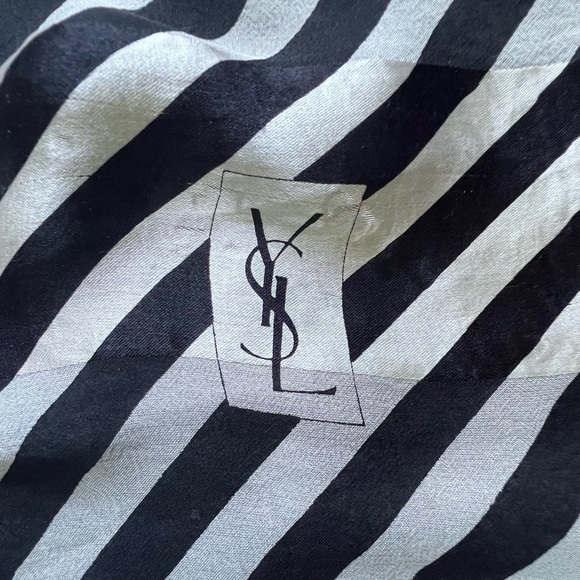 YvesSaintLaurent YSL Scarf. 100% Silk. Stripes. Made in Italy. - Picture 12 of 14